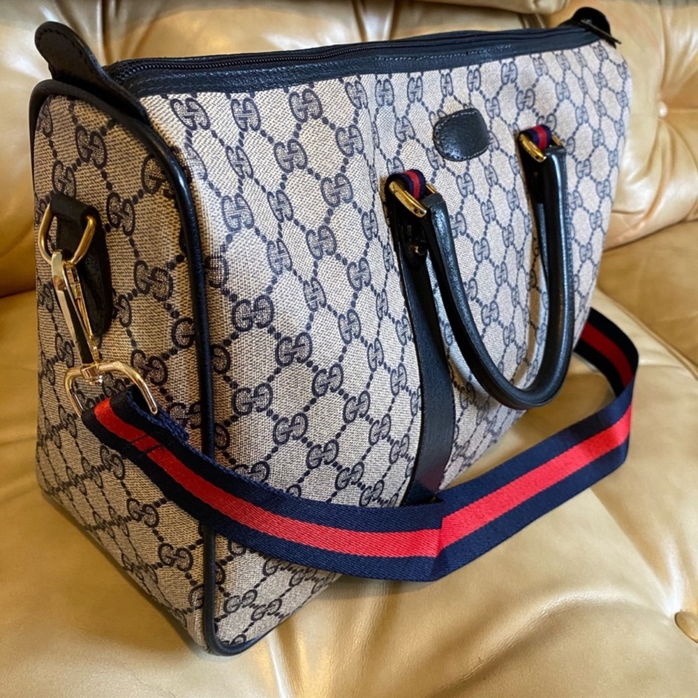 Large Authentic Gucci Travel Bag Duffel GG Sherry Supreme Web Vintage